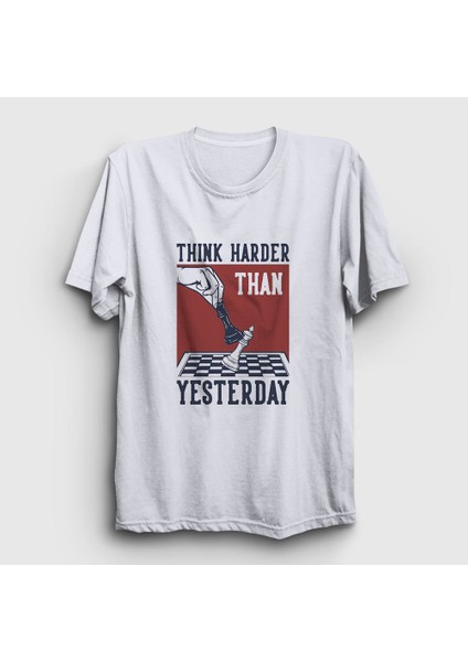 Unisex Beyaz Think Harder Chess Satranç T-Shirt