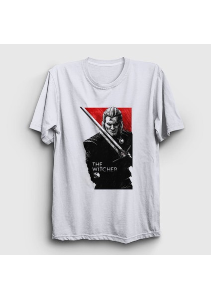 Unisex Beyaz Geralt Of Rivia V2 Dizi Witcher T-Shirt