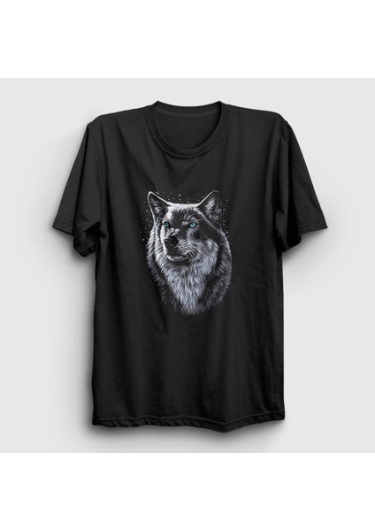 Unisex Siyah Siberian Wolf Kurt T-Shirt