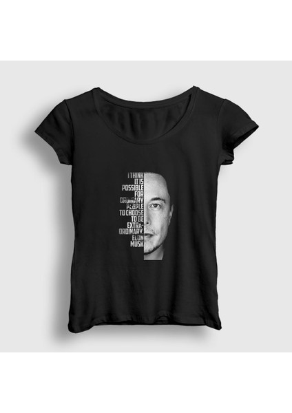 Kadın Siyah Extraordinary Elon Musk T-Shirt