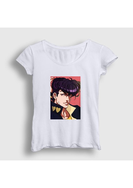 Kadın Beyaz Josuke Joestar Anime Jojo T-Shirt