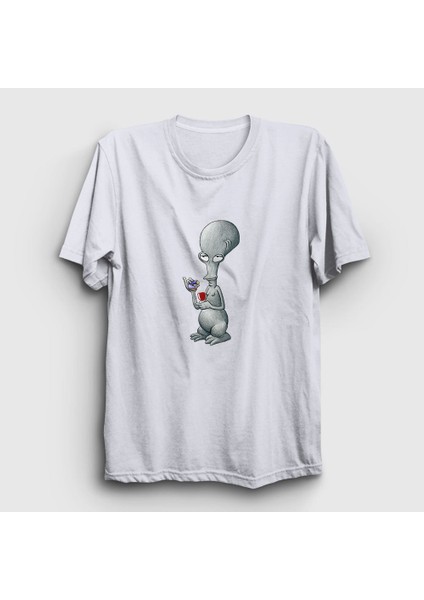 Unisex Beyaz Alien Roger Smith Dizi American Dad T-Shirt