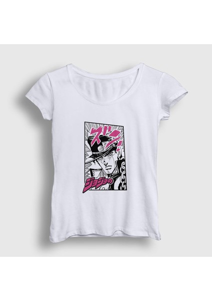 Kadın Beyaz Jotaro Kujo Anime Jojo T-Shirt