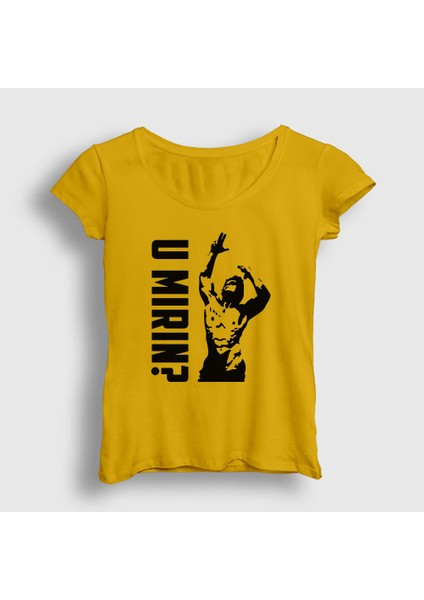 Kadın Sarı U Mirin Gym Fitness Zyzz T-Shirt