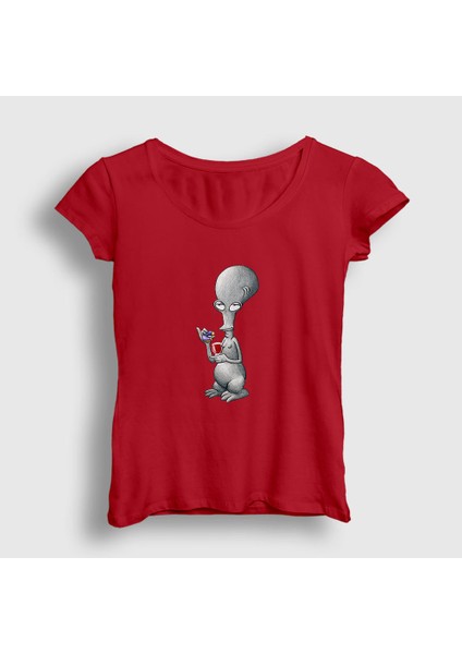 Kadın Kırmızı Alien Roger Smith Dizi American Dad T-Shirt