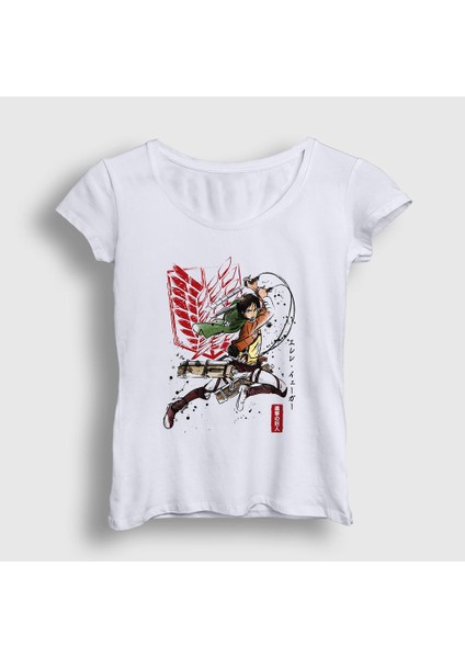 Kadın Beyaz Soldier Eren Yeager Anime Attack On Titan T-Shirt