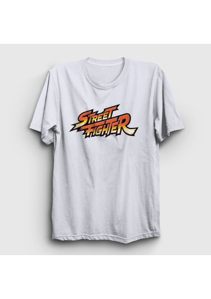 Unisex Beyaz Logo Oyun Street Fighter T-Shirt