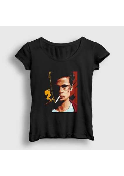 Kadın Siyah Tyler Durden Brad Pitt Fight Club T-Shirt