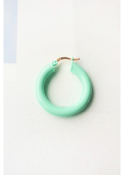 Tekli 3 cm Mint Mineli Halka Gümüş Küpe