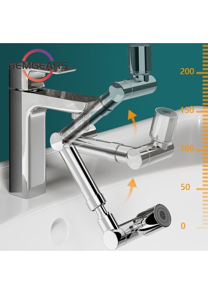 1440 Derece Döndürme Su Havalandırıcı Teleskopik Kutup 2 Su Tasarruflu Musluk Nozulu Modu - Gümüş (Yurt Dışından)