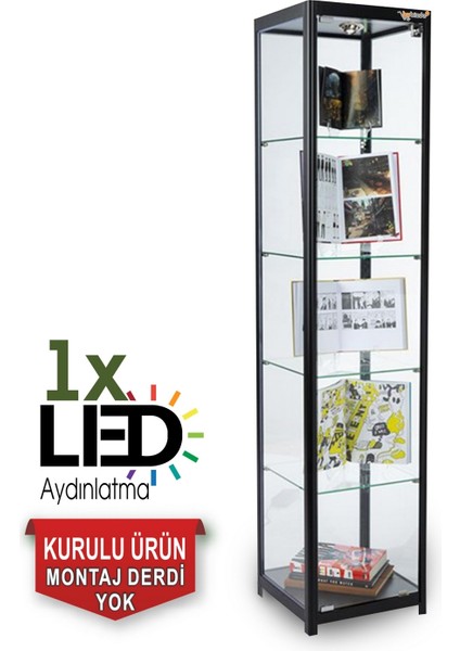 Camlı Vitrin - Cam Dolap - Camlı Koleksiyon Vitrini - Teşhir Vitrini - Kupa Dolabı 175X30X30 cm