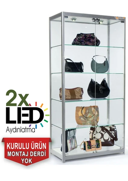 Camlı Vitrin - Cam Dolap - Camlı Koleksiyon Vitrini - Teşhir Vitrini - Kupa Dolabı  175X70X30 cm