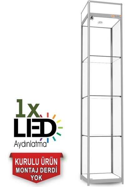 Camlı Vitrin - Cam Dolap - Camlı Koleksiyon Vitrini - Teşhir Vitrini - Kupa Dolabı 200X40X40 cm