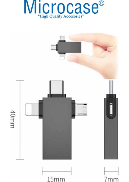 3in1 USB 3.0 Hızlı Lightning Type-C ve Micro USB Otg Adaptör - AL3534