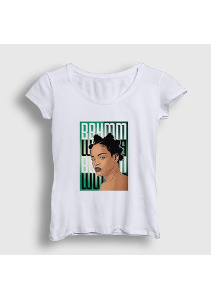 Kadın Beyaz Poster Rihanna T-Shirt