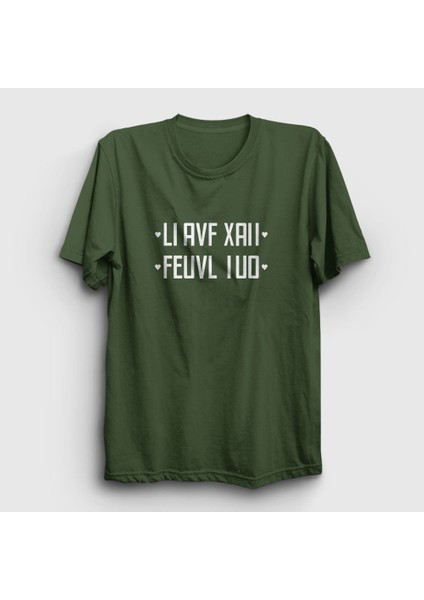Unisex Haki Seni Seviyorum I Love You Katlamalı Gizli Yazılı T-Shirt