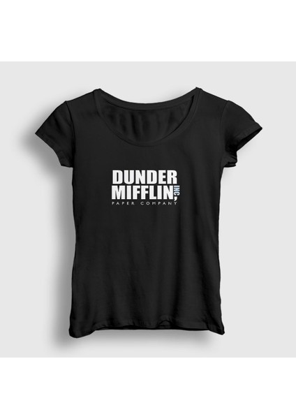Kadın Siyah Dunder Mifflin Dizi The Office T-Shirt