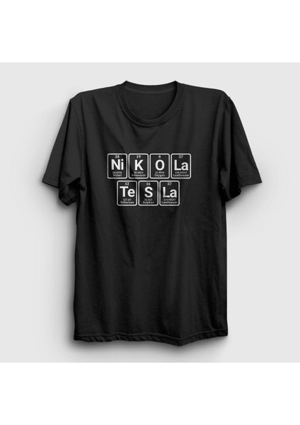 Unisex Siyah Periodic Table Scientist Nikola Tesla T-Shirt