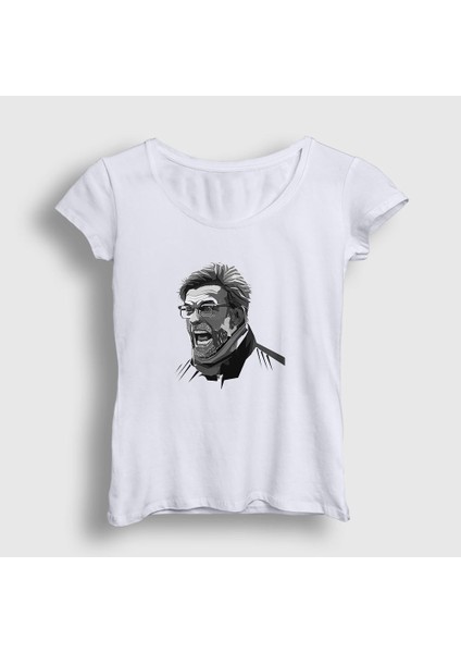 Kadın Beyaz Shout Soccer Futbol Jürgen Klopp T-Shirt