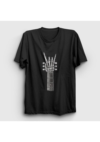Unisex Siyah Skeleton Hand Guitar Music Rock T-Shirt