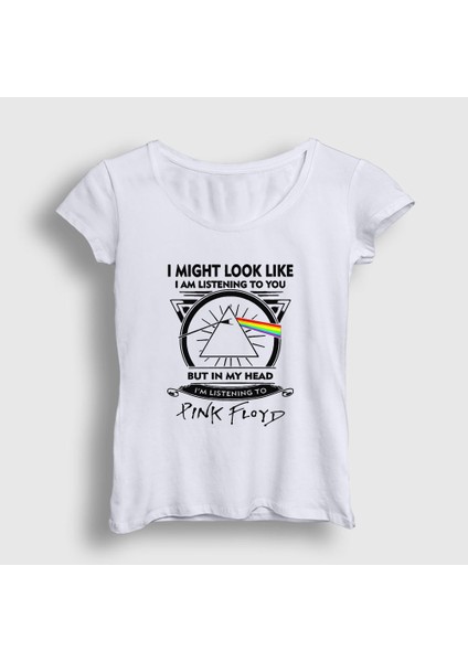 Kadın Beyaz Listening To Pink Floyd T-Shirt