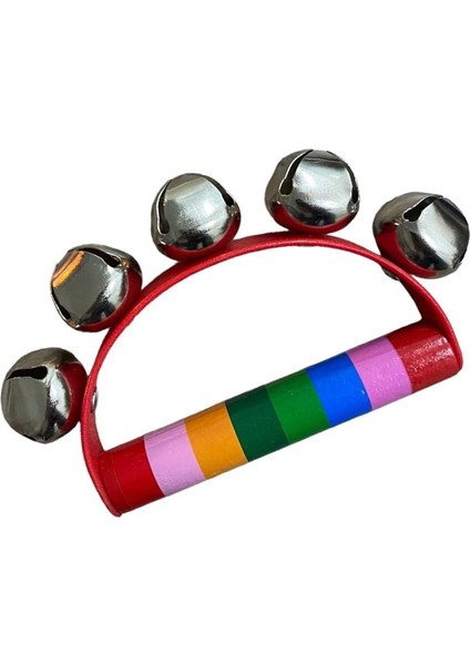 7+1 Renk Zilli Ahşap Çıngırak - Zilli Çıngırak - Doğal Çıngırak Kırmızı Saplı