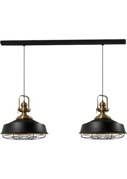 Siyah Asaletli Ikili Telli Eskitme Başlık Avize Sarkıt Lamba Salon Mutfak Pastane Cafe