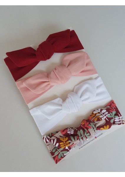 Swan Butik Kız Çocuk Bandana Toka Seti 4 Lü Bordo Pembe Beyaz Orman