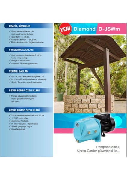 Jet D-JSWM-10H 1.5 Hp 220V 50 Lt Tanklı Paket Jet Hidrofor fiyatları