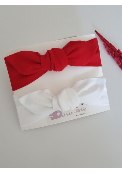 Swan Butik Kız Çocuk Bebek Bandana Toka Seti 2'li Kırmızı Beyaz