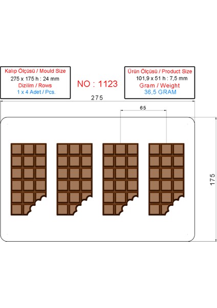 1123 - 36,50 Gram Tablet Çikolata Kalıbı