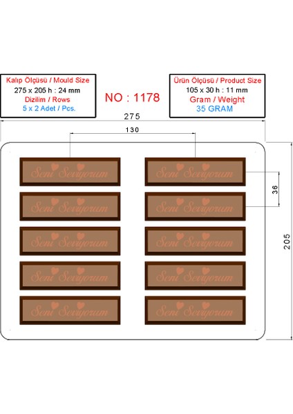 1178 - Bar (Seni Seviyorum) Çikolata Kalıbı