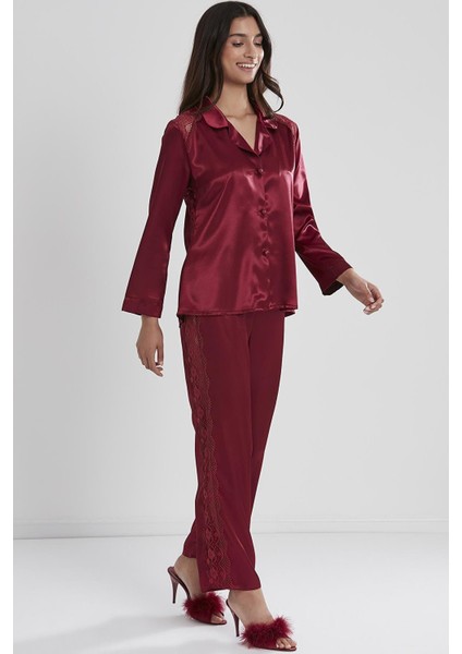 1438 Saten Dantelli Pijama Takımı