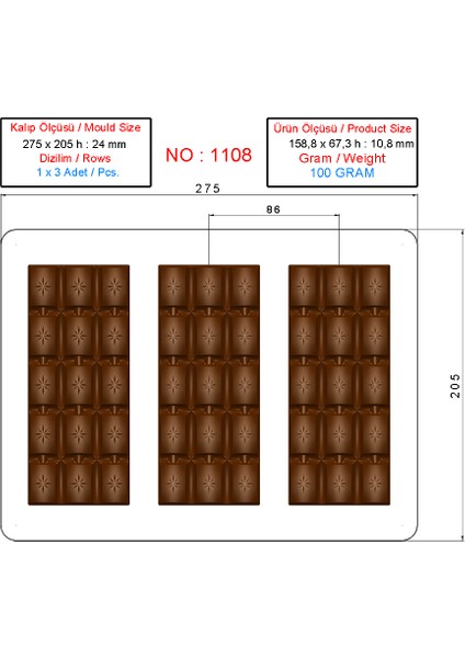 1108 - Tablet Çikolata Kalıbı