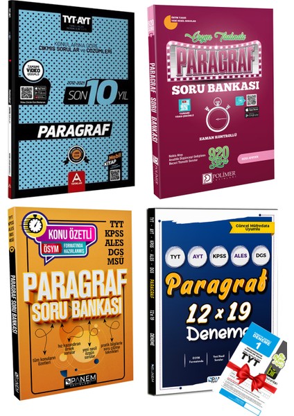 TYT-AYT Paragraf Çıkmış Son 10 + Paragraf Soru Bankaları + Paragraf Deneme