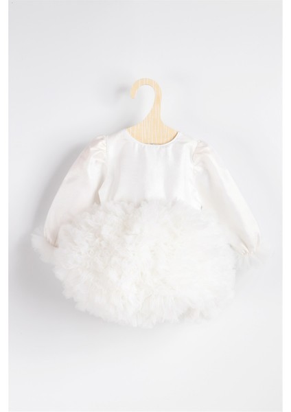 Ekru Uzun Kollu Tütülü Kız Bebek Prenses Elbise - Asel