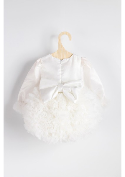 Ekru Uzun Kollu Tütülü Kız Bebek Prenses Elbise - Asel fiyatları