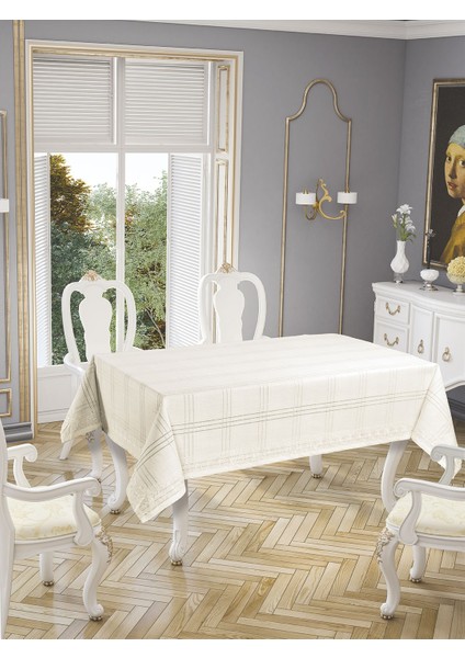 Keten Efektli Leke Tutmaz Dantelli Luks Masa Örtüsü 160X220 cm