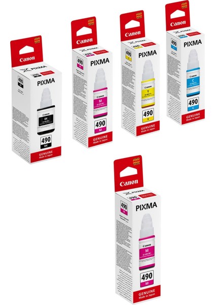 GI-490 Pixma G2400 4 Renk Orjinal Mürekkep Seti + 1 Kırmızı Hediye