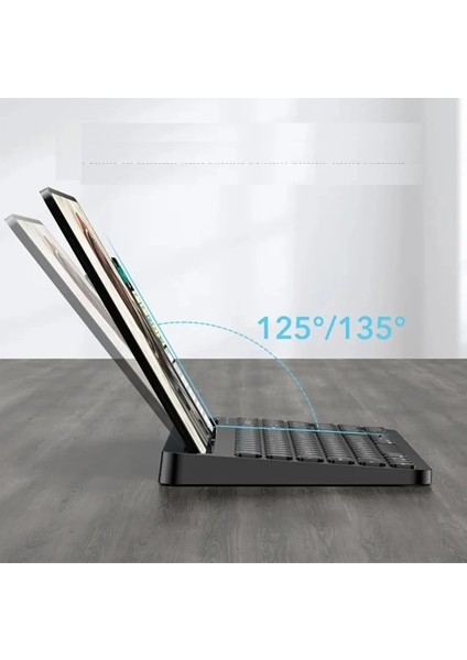 Apple iPad Pro 11 A2013 A1934 A1980 A1979 Uyumlu Kablosuz Standlı Şarjlı Bluetooth Touchpad Klavye Siyah