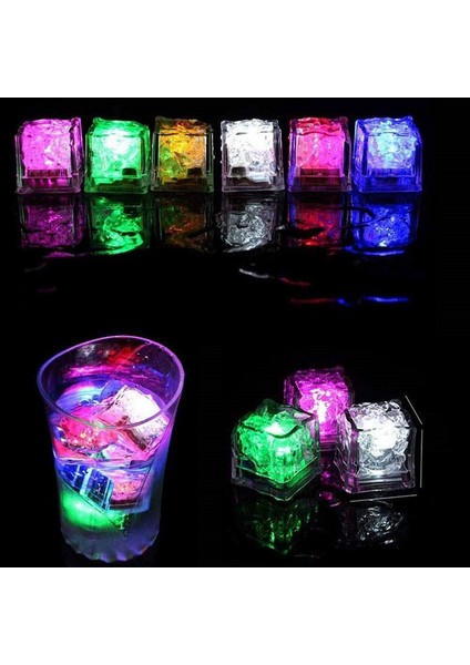 LED Light Ice Cube 12 Adet LED Işıklı Buz Küpü Renkli Kokteyl Işığı Renkli LED Işıklı Buz Küpü Parti LED
