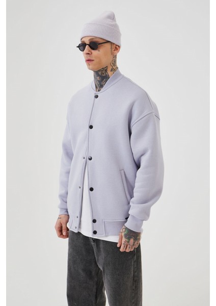 Oversize Çıtçıtlı Kolej Mont Ice Lila