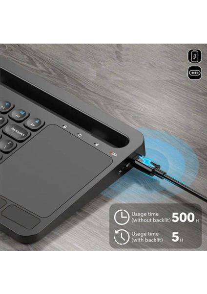 Samsung Galaxy Tab A8 2021 X200 Uyumlu Kablosuz Standlı Şarjlı Bluetooth Touchpad Klavye Siyah