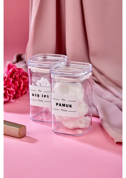 2'li Kapaklı Akrilik Diş Ipi & Pamuk Banyo Seti 250 ml