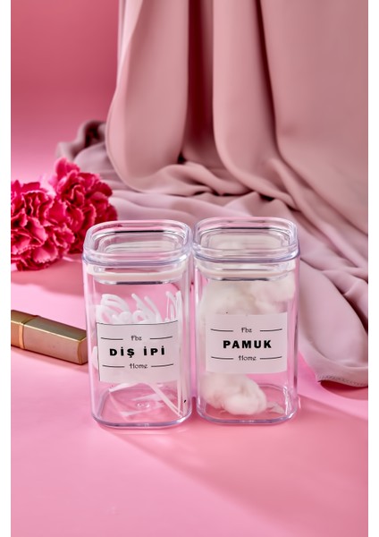 2'li Kapaklı Akrilik Diş Ipi & Pamuk Banyo Seti 250 ml