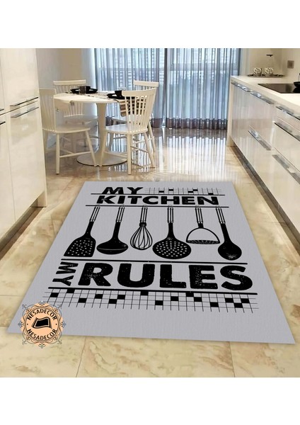 Mutfak Halısı Modern My Kitchen Yazılı Halı Dijital Baskı Makinede Yıkanabilir Kaydırmaz Taban Bambu