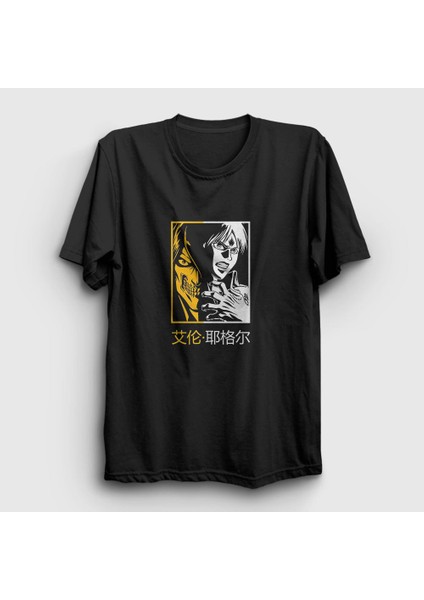 Unisex Siyah Eren Yeager Anime Attack On Titan T-Shirt