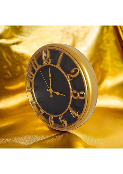 Altın Varaklı Otel Salon Ofis Duvar Saati Camlı 40 cm D2