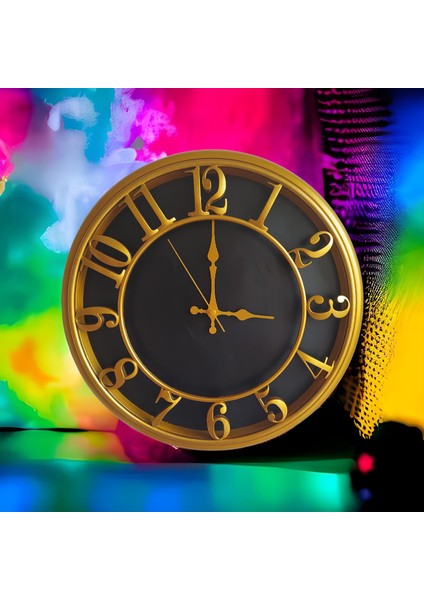 Altın Varaklı Otel Salon Ofis Duvar Saati Camlı 40 cm D2 indirimleri