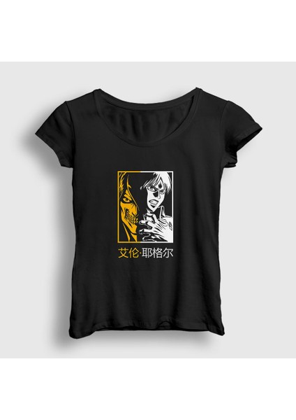 Kadın Siyah Eren Yeager Anime Attack On Titan T-Shirt